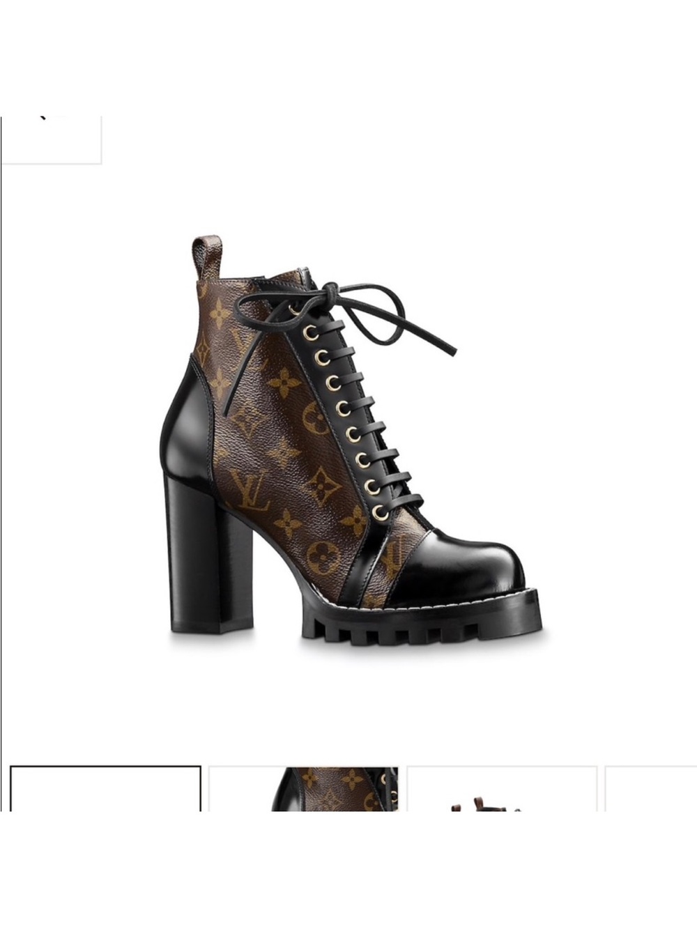 Louis Vuitton Brown Monogram & Black Leather Lace-Up Platform Boot